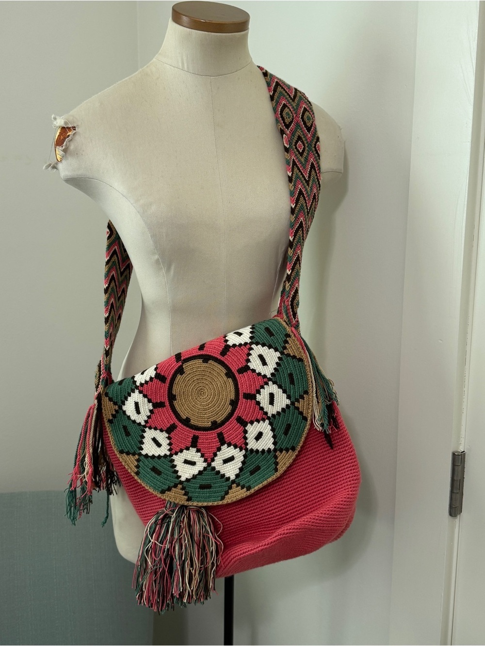 Wahuu Mochila Crossbody Bag ~ Handmade Pink Boho Festival Hippie